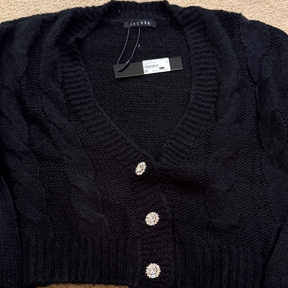 Elegant Black Cardigan with Crystal Buttons